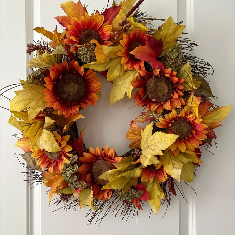 Autumn Sunflower Wreath with Yellow and Orange Accents